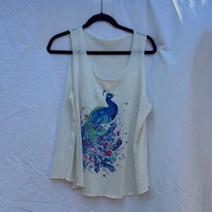 Women’s Cream Tank Top with Peacock Graphic
